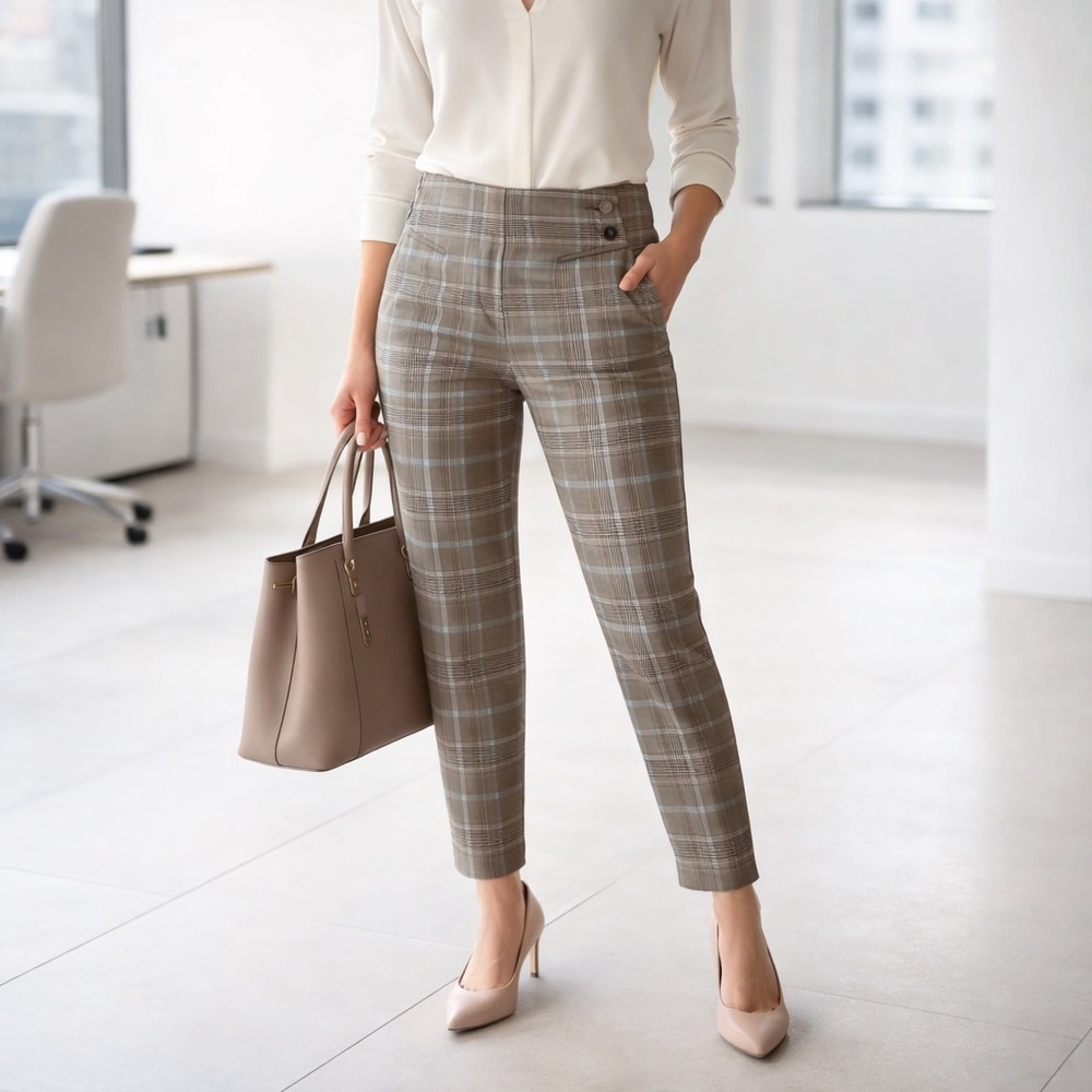 SOHO Glen Plaid Pull-On Pants | Stretch Slim Fit | Size L NWOT
